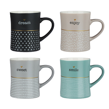 Кружка Графика тм MILLIMI, 440мл, 4 дизайна, фарфор