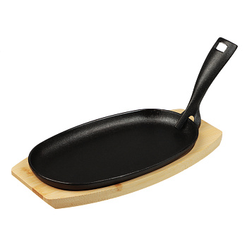 SATOSHI Сковорода на подставке из бамбука чугун, овальная, со съемной ручкой, 24х13.5см, индукция