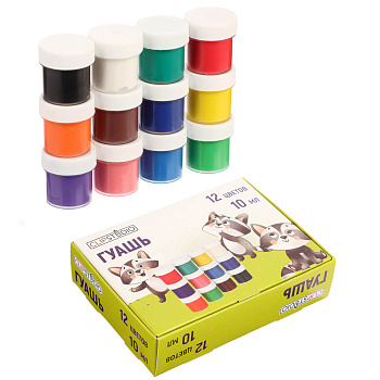 Гуашь 12цв. ClipStudio, объем баночки 10мл