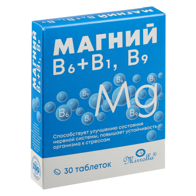 БАД к пище Комплекс "Магний B6+B1,B9" Мирролла, 30табл