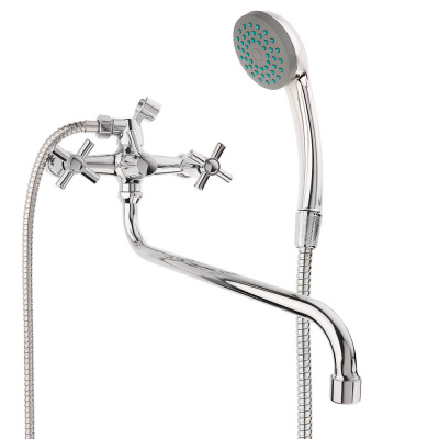 СоюзКран Смеситель для ванны с душем, круглый излив 30см, кер. кран-буксы 1/2, хром, цинк, SK08-S217