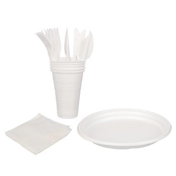 VIP Набор на 6 персон окрашенный (тарелки 205 мм 6 шт; стаканы 200 мл; вилки; ножи; салфетки бумаж.)