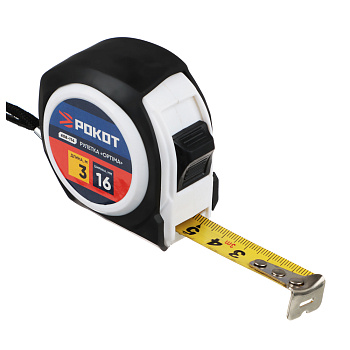 РОКОТ Рулетка "ОПТИМА", 3м х 16мм, одинарный зацеп, корпус PP+TPR