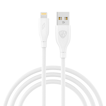 Кабель для зарядки USB(A)-iP BY Эко, 1м, Быстрая зарядка 2.4А, 12Вт, прорезиненный, белый