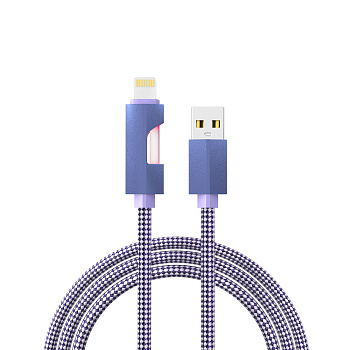 BY Кабель для зарядки Flow iP, 1м, Быстрая зарядка 2.4А, 12W, тканевый, фиолетовый