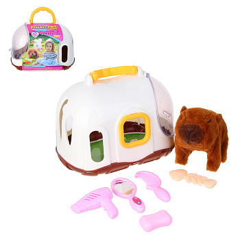 ИГРОЛЕНД Питомец интерактивный в переноске, 2хАА, ABS, полиэстер, 17,5х24х22 см