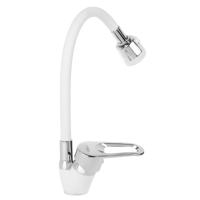 СоюзКран Смеситель для кухни, гибкий излив, керам. картридж 40мм, белый/хром, цинк, SK01-F125