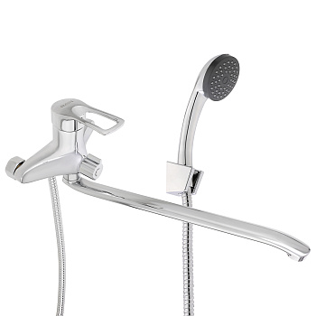 RAIN Смеситель для ванны Атриа, плоский излив 40см, душ. набор, картридж 40мм, латунь, хром