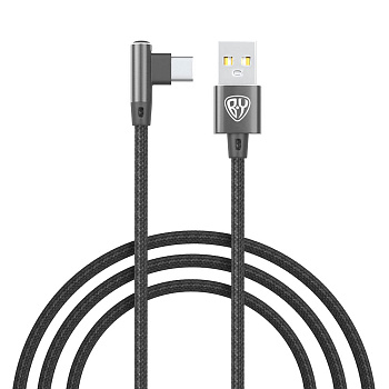 Кабель для зарядки USB(A)-Type C, 36Вт BY Угловой, 1 м, 3A, нейлон, чёрный