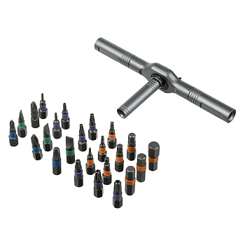 Отвертка-вороток тм ЕРМАК, Т-образная с трещоточным механизмом и набором бит (24шт)