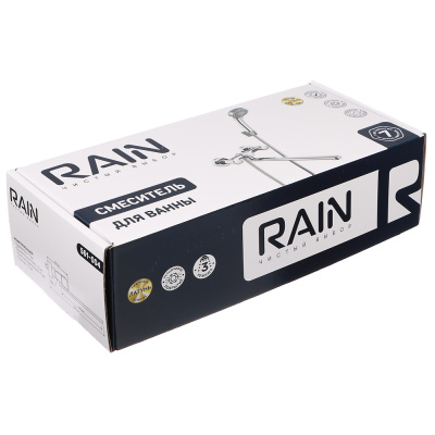 RAIN Смеситель для ванны Уран, прямой излив 35см, кранбуксы 1/2, душ. набор, овал, латунь, хром