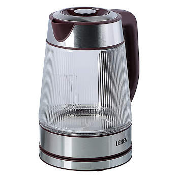 LEBEN Чайник электрический стеклянный 1,8л 1850 Вт рифленое стекло, бордовый