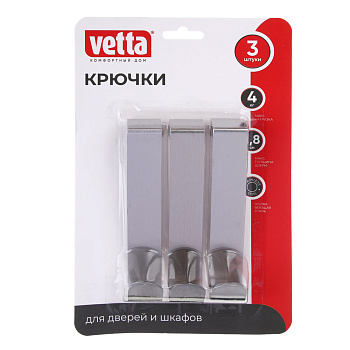 Крючок навесной тм VETTA, 2,2х12см, нерж.сталь 430, 3шт