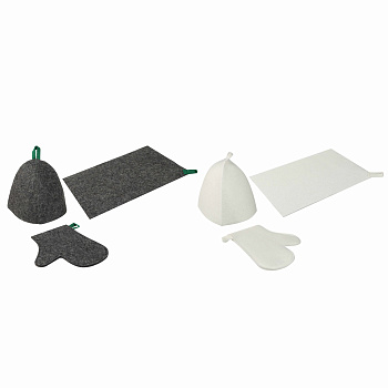 Набор банный ЭКОНОМ 3 предмета (шапка, коврик, рукавица) в пакете, войлок белый/серый