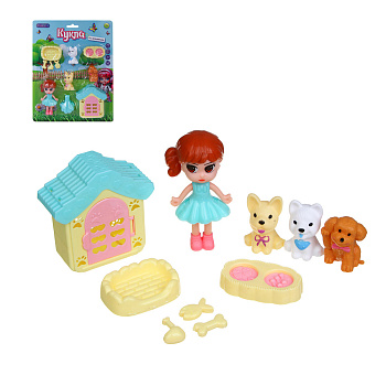 ИГРОЛЕНД Кукла с питомцем и акс., PP, ABS,21,5х3,5х27,3 см, 3 дизайна
