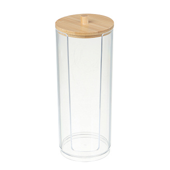 Органайзер для ватных дисков с бамбуковой крышкой ЮНИLOOK, PS, бамбук, 16,5x6,5см, ВЗ24-27