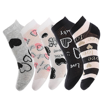 Носки женские короткие с рисунком, тм Turkan, р. 36-41, 90%хлопок,8% п/а, 2%лайкра,разноцветные,6460