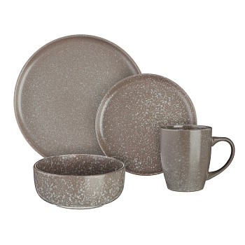 MILLIMI Набор стол.посуды 16пр(тар26см*4, тар20см*4, салатн14см*4, кружка340мл*4) керамика, серый