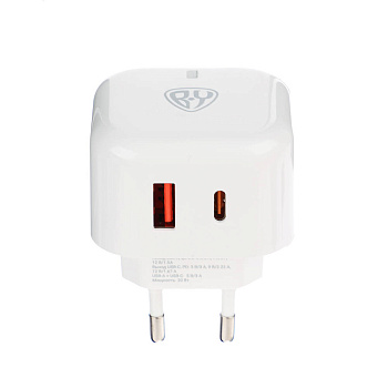 Сетевое зарядное устройство BY Corner 20Вт, USB-C, USB-A, QC,PD,110-220В, 50/60 Гц, пластик, белый