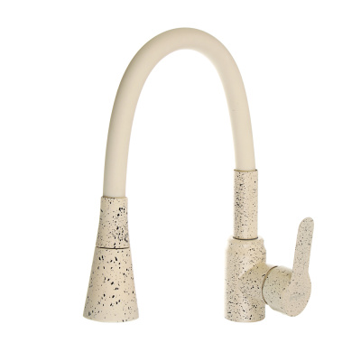 СоюзКран Смеситель для кухни, гибкий излив, керам. картридж 35мм, нерж. сталь, беж. гранит SS01-F32