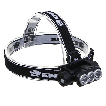 Фонарь налобный тм ЕРМАК, 3 LED, 1200мАч, 3 режима, 8,3х3,8х5,4см, USB кабель, пластик