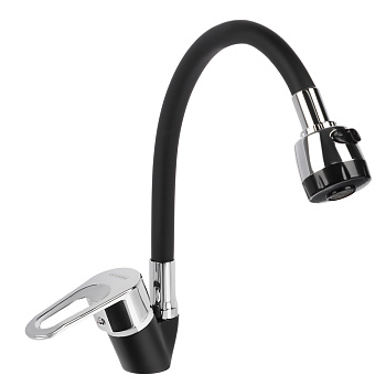 СоюзКран Смеситель для кухни, гибкий излив, керам. картридж 40мм, черный/хром, цинк, SK01-F125