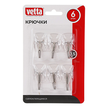 Крючки самоклеящиеся тм VETTA, PS, металл, прозрачные, 6шт