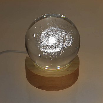 BY Светильник-ночник Галактика, 3W, USB, D8 см, стекло, дерево, прозрачный