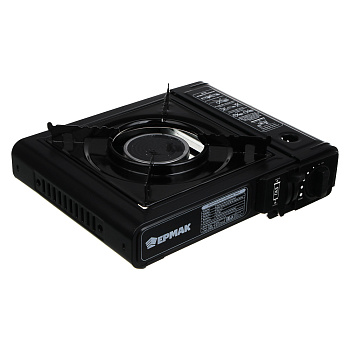 Плитка газ. с керамическим нагревателем тм ЕРМАК, переходник, кейс, 34х26х9см, металл, пластик