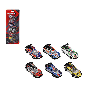 ИГРОЛЕНД Набор машинок, 6 шт, "Автоспорт", PP, 33,1х12,1х3,3 см, 2 дизайна