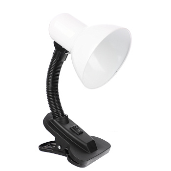 BY Светильник на прищепке, E27, 40 Вт, 230 В, гнущаяся ножка 10 см, шнур 75 см, белый
