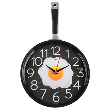 Часы настенные сковорода 25х43см, корпус красный с черным, арт.2543-004