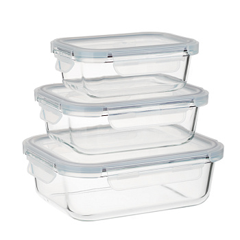 VETTA Набор контейнеров для продуктов на защелках 3пр, 370мл, 600мл, 1000мл, жаропрочное стекло
