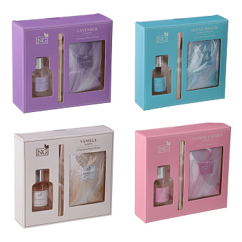 NEW GALAXY Набор ароматизатор-диффузор и саше 2шт., ваниль, райский сад, лаванда,океан 30мл, 10 г.