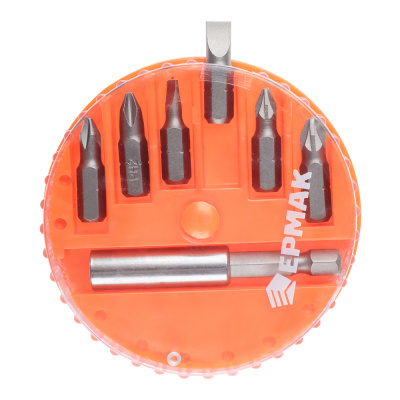 ЕРМАК Биты для шуруповерта, набор 7шт.,магнитный адаптер для бит, биты 25 мм, пластиковый кейс