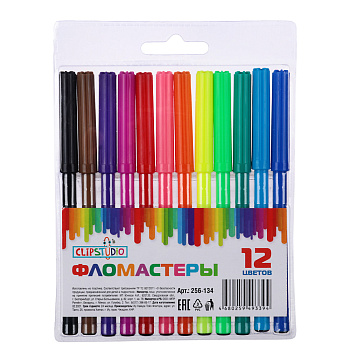 ClipStudio Фломастеры 12 цветов, с цветным вент.колпачком, пластик, в ПВХ пенале