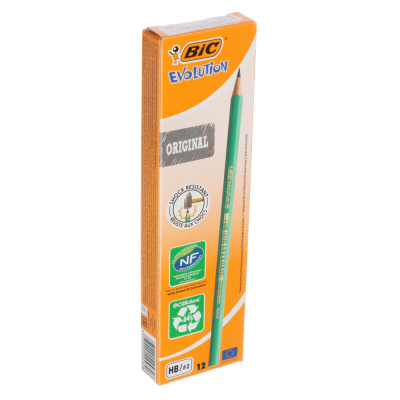 Карандаш чернографитный BIC "Эволюшн" без ластика, HB, пластик, шестигранный зеленый корпус, 8803112