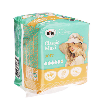 Прокладки гигиенические BiBi Classic Maxi Soft ночные, 6 капель, п/э,8 шт