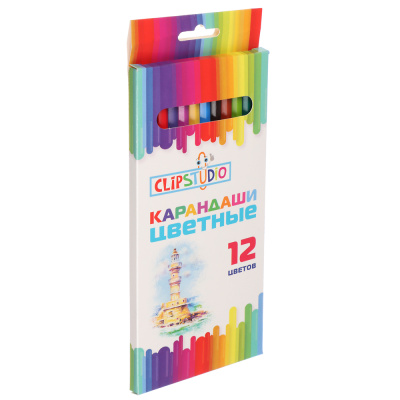 Карандаши 12цв. ClipStudio шестигранные заточ., пластик, в карт.кор. с подвесом