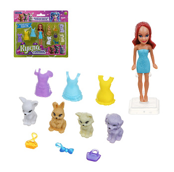 ИГРОЛЕНД Кукла 9 см, с питомцами и акс., ABS, PP, 20,5х4х17,5 см, 4 дизайна