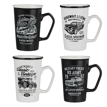 Кружка Ретро тм MILLIMI 410мл, фарфор, 4 дизайна