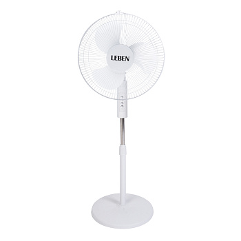 Вентилятор напольный тм LEBEN 45Вт, 3 скорости, диаметр 43см, 220в, белый
