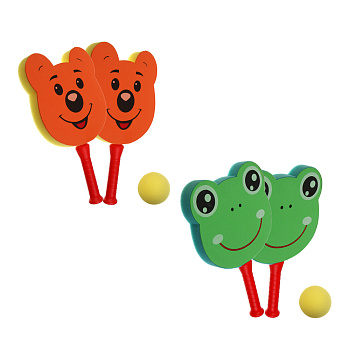 Набор для пляжного тенниса "Лягушонок/Медвежонок", тм BY SPORT, 2 ракетки, мяч, пластик