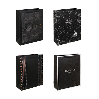 Пакет подарочный бумажный тм LADECOR L 26x32x10 см, для мужчин арт 1, 4 дизайна