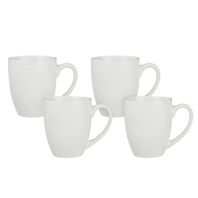 MILLIMI Набор кружек 4 шт, 380мл., белый рельеф, фарфор