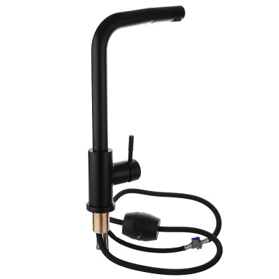 СоюзКран Смеситель для кухни, высокий выдвижной излив, картридж 35мм, черный, нерж. сталь, SS01-D132