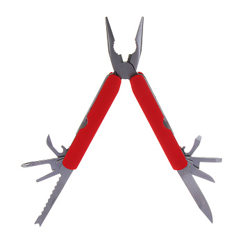 ЕРМАК Мультитул многофункциональный, 11 функций, нержавеющая сталь, 10 см, красн.