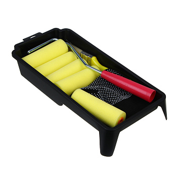 ЕРМАК Набор для малярных работ №4: валик в сборе,ролики запасные,кисть,перчатки,ванночка