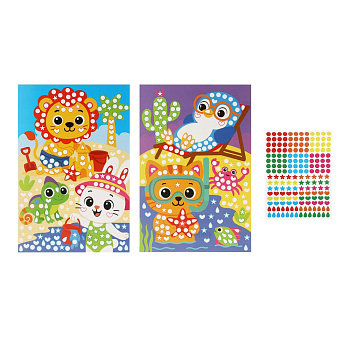 Аппликация из самоклеящихся наклеек "Кружочек", 2 картинки, наклейки, бумага, 20х30см, 6 дизайнов