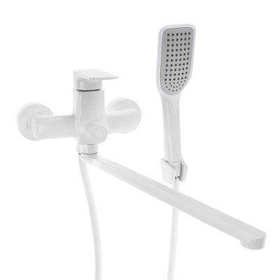 СоюзКран Смеситель для ванны с душем, прямой излив 35см, картридж 35мм, цинк, белый SK08-P109